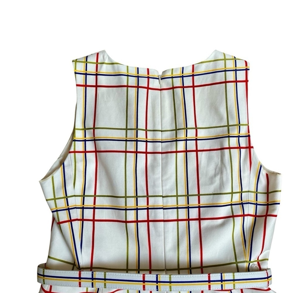 J.Crew Plaid Floral Border Sheath Dress Cotton Size 8 - Picture 12 of 15